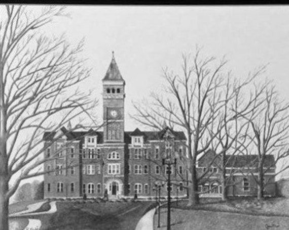 Clemson University 2 Tillman Hall Black and White Signed, Numbered