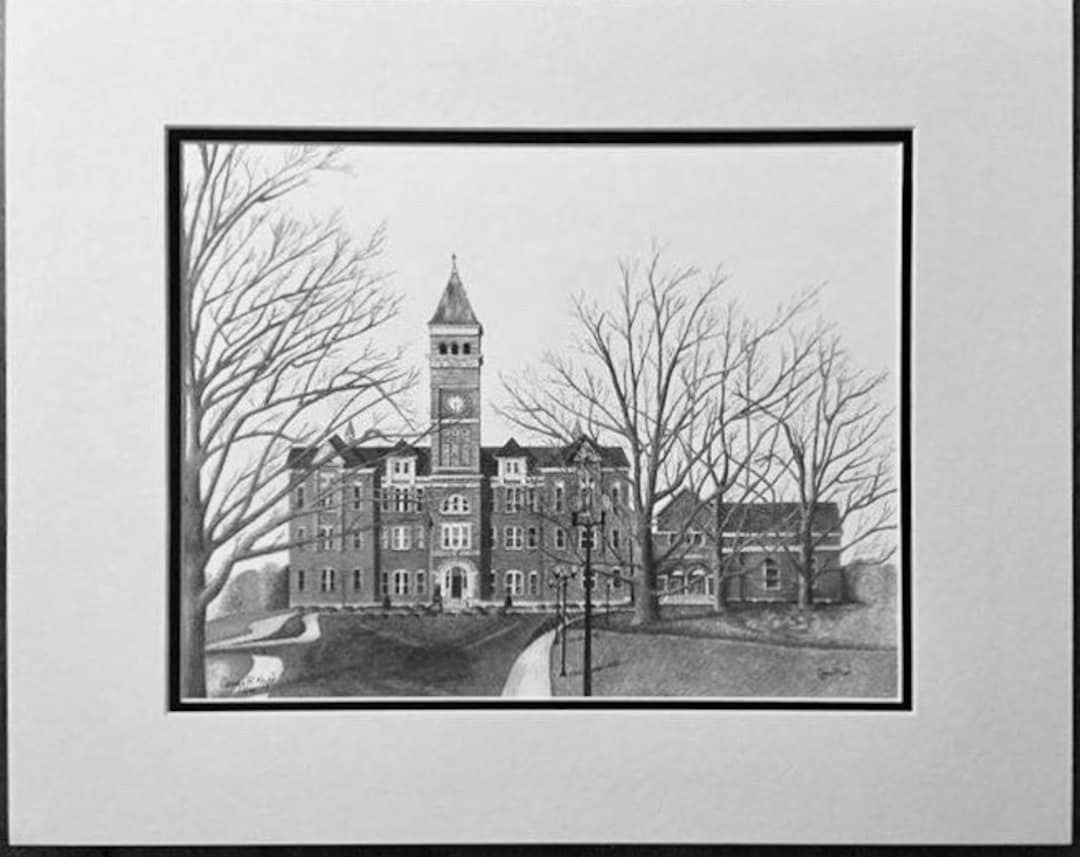 Clemson University 2 Tillman Hall Black and White Signed