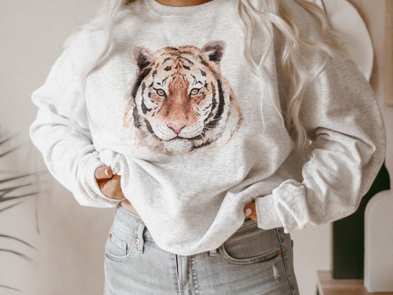 Tiger Sweatshirt Retro Vintage Tiger Watercolor Tiger - Etsy