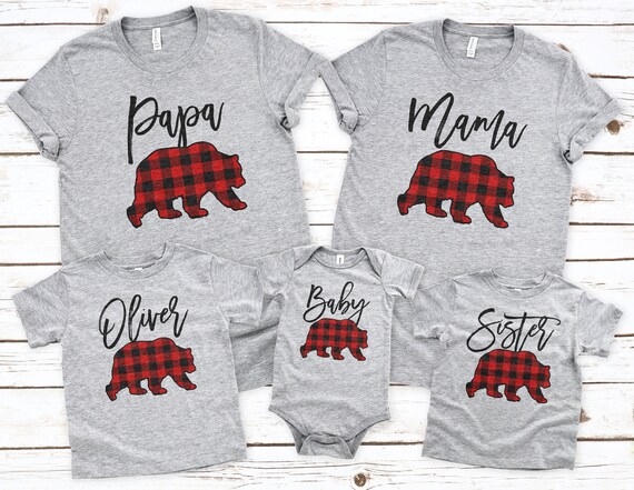 Buffalo Plaid Bear Family Shirts Custom 