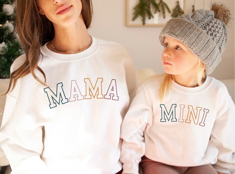 Mommy And Me Sweatshirts, Retro Mama & Mini Outfits, New Mom To Be, Custom Matching Mom Shirts, Kid Baby Unisex Crewneck Sweatshirt 