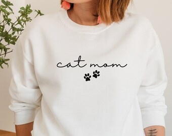 Embroidered Cat Mom Sweatshirt, Cozy Sweatshirt, Crewneck Sweatshirt, Pullover, Gift for Cat Lovers