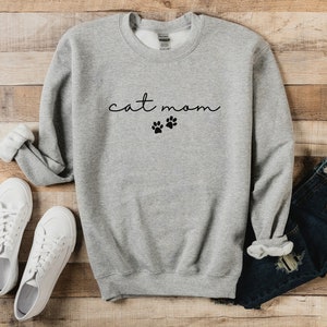Embroidered Cat Mom Sweatshirt, Cozy Sweatshirt, Crewneck Sweatshirt, Pullover, Gift for Cat Lovers
