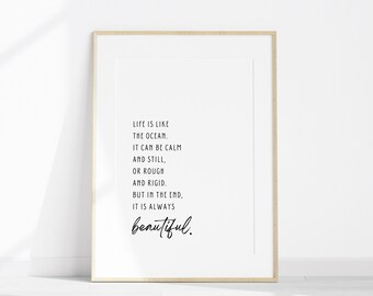 Ocean Quote Art Print – Inspirational Black and White Wall Art (Digital Download)