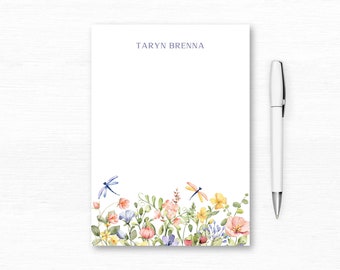 Personalized Watercolor Flowers Notepad - Custom Stationery, Wildflower Stationary Gift, Unique Gift Idea, Personalized Notepad