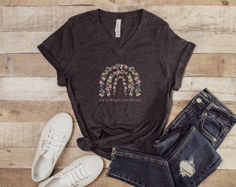 Wildflower Quote V-Neck Tee, Botanical Women's T-Shirt