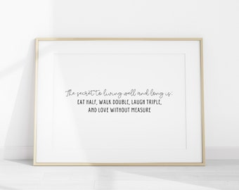 Living Well Quote Print, Minimalist Wall Art (Digital Download)