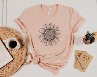 Sunflower T-shirt, Floral Tee, Botanical Women's Shirt, Gifts for Gardeners