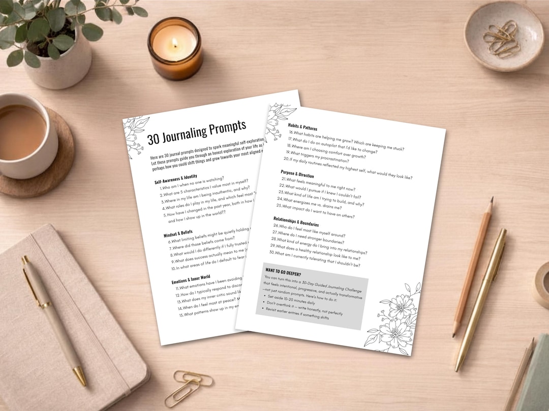 30 Journaling Prompts for Self Discovery and Growth, Guided Self ...