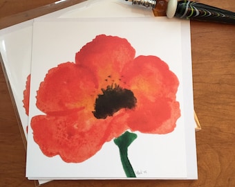 Watercolor Poppy Notecard
