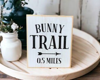 Bunny Trail Easter Wood Sign Rustic Spring Decor Easter Tiered Tray Decor