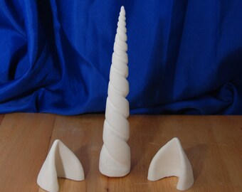 Large Unicorn Horn and Ears Set, Cosplay Unicorn Horn and Ears Set, Costume Unicorn Horn and Ears Set (raw cast/ unpainted)