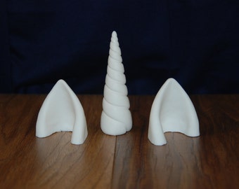 Unicorn Horn and Ears Set, Cosplay Unicorn Horn and Ears Set, Costume Unicorn Horn and Ears Set (raw cast/ unpainted)