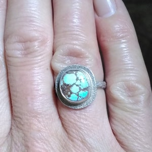 Boho silver and turquoise ring, 100% natural, size 6.75