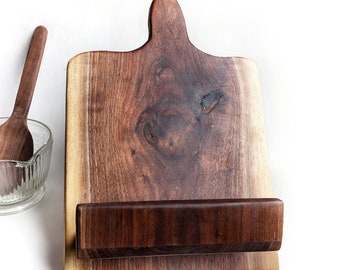 Black Walnut Cookbook Stand: Adjustable Tablet Holder