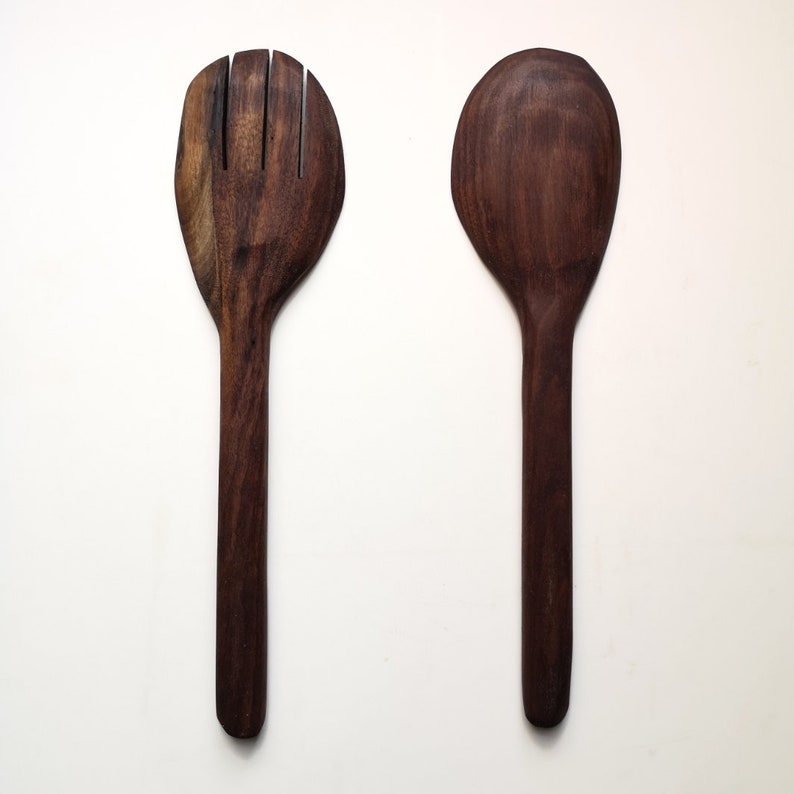 Wooden Salad Tongs Walnut Salad Servers Large Wooden Etsy Canada