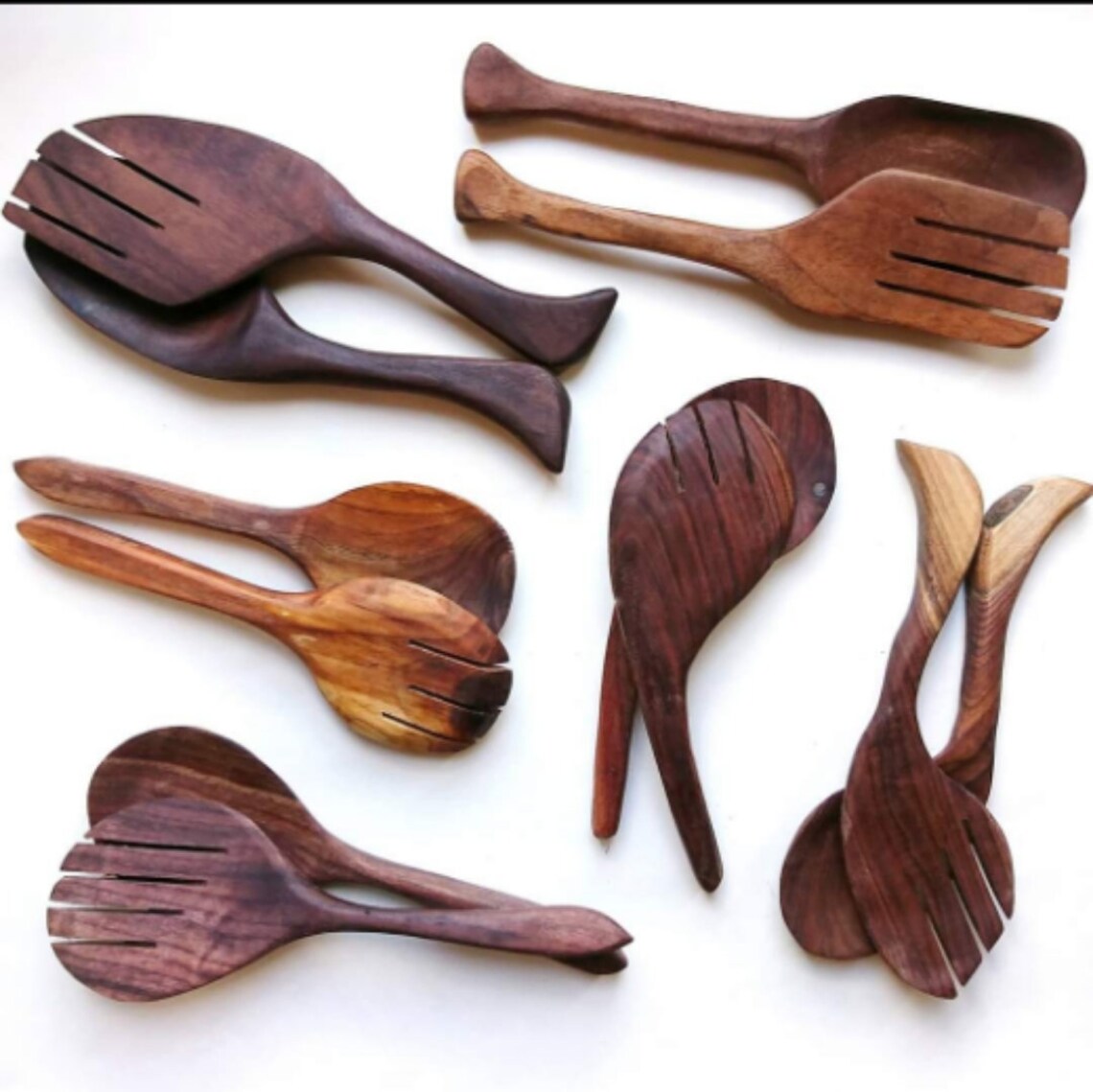 Wooden Salad Tongs Walnut Salad Servers Large Wooden Etsy Canada