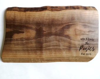 Medium Engraved Cutting Board - Live Edge Serving Board - Black Walnut Cheese Board - Personalized Housewarming Gift - Wooden Wedding Gift