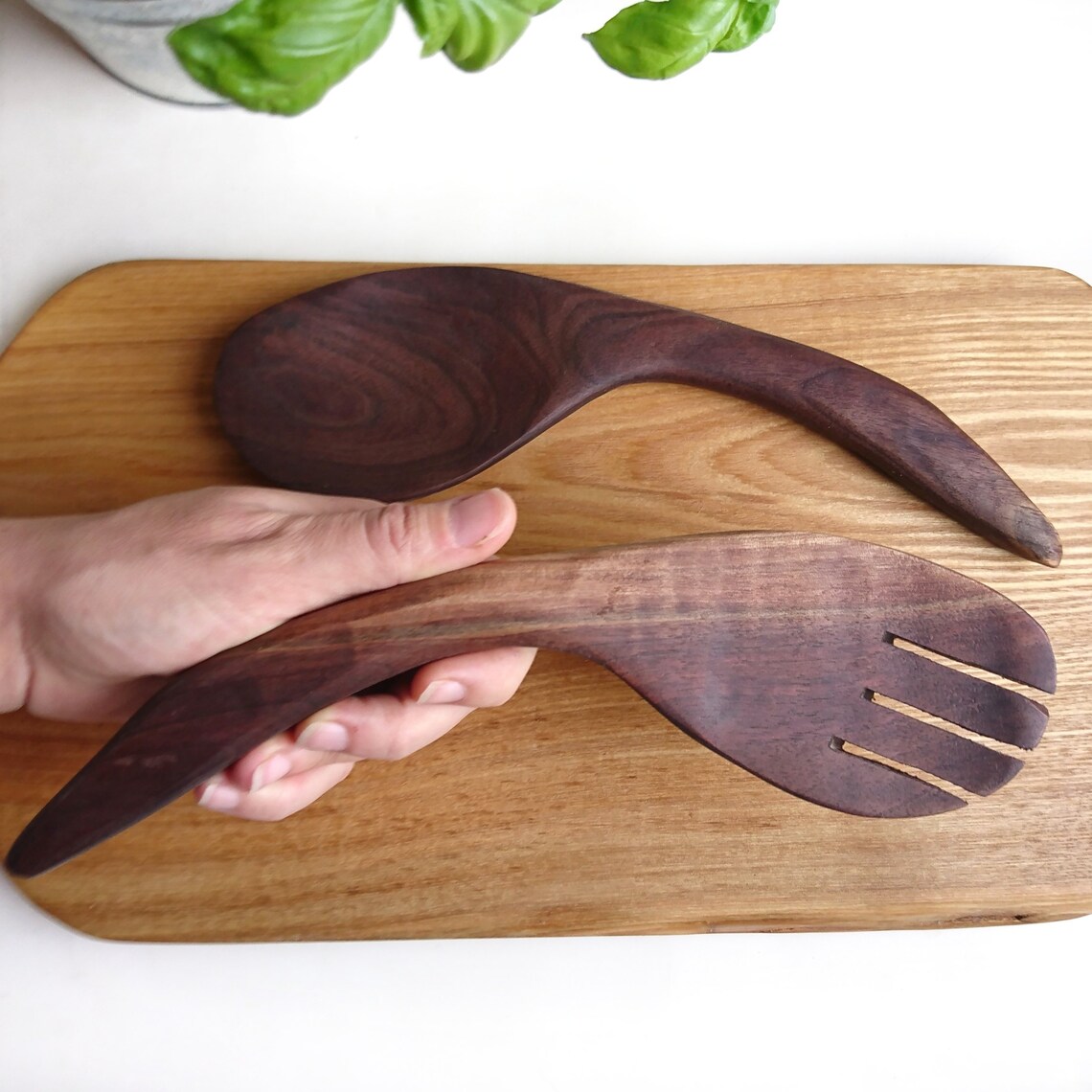 Wooden Salad Tongs Walnut Salad Servers Large Wooden Etsy Canada