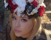 Day of the Dead Flower Crown, Sugar Skull Headdress, Dia de los Muertos Headpiece - La Catrina Flower Crown