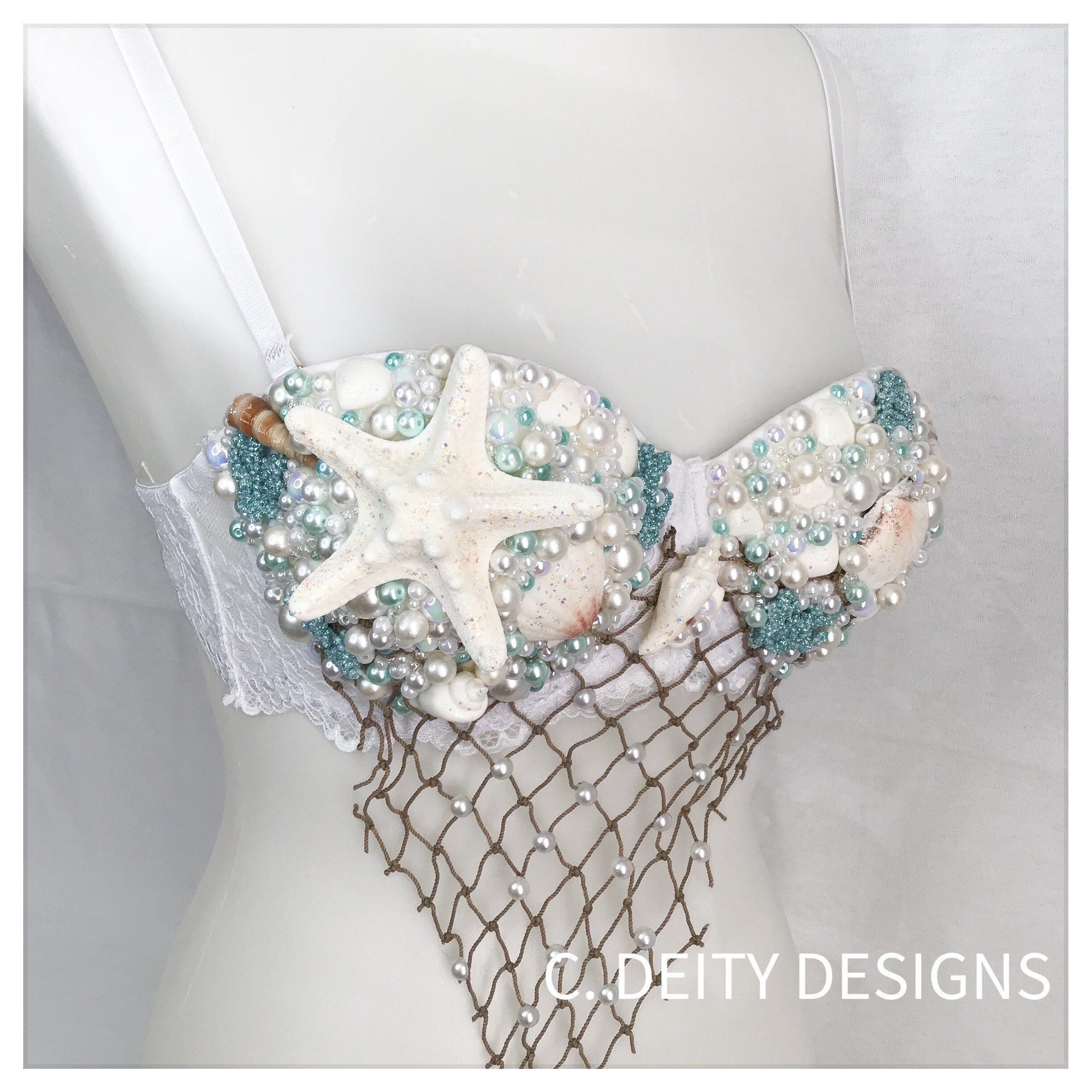 34B Aqua Mermaid Bra Rave Bra Festivalbra 34B AQUA SHIMMER Seashell Bra  ready2ship -  Canada