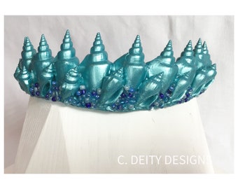Aqua Mermaid Crown, Beach Bride Seashell Crown, Turquoise Mermaid Crown - AQUARIUS
