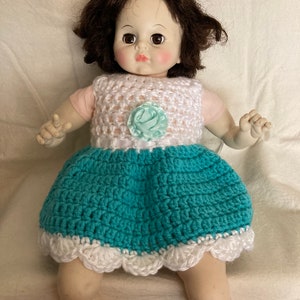 Teal and White Baby Doll Dress with Flower Accent