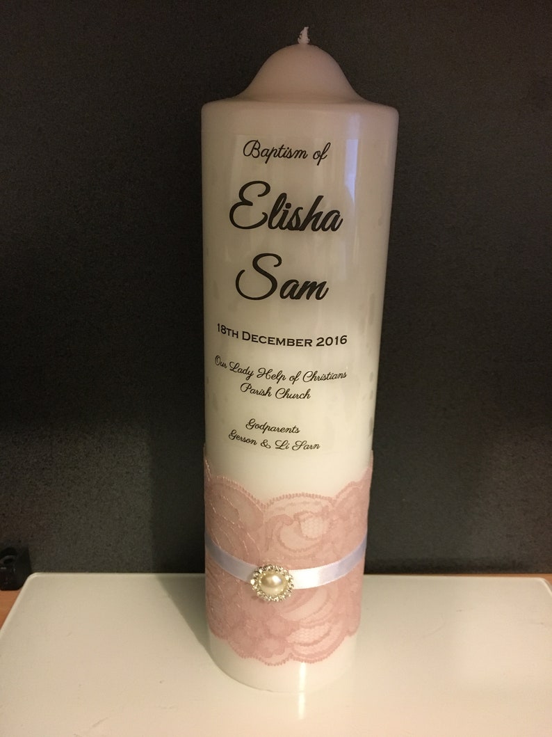 Baptism/ Christening Personalised Pillar Candle pink Lace Etsy Australia