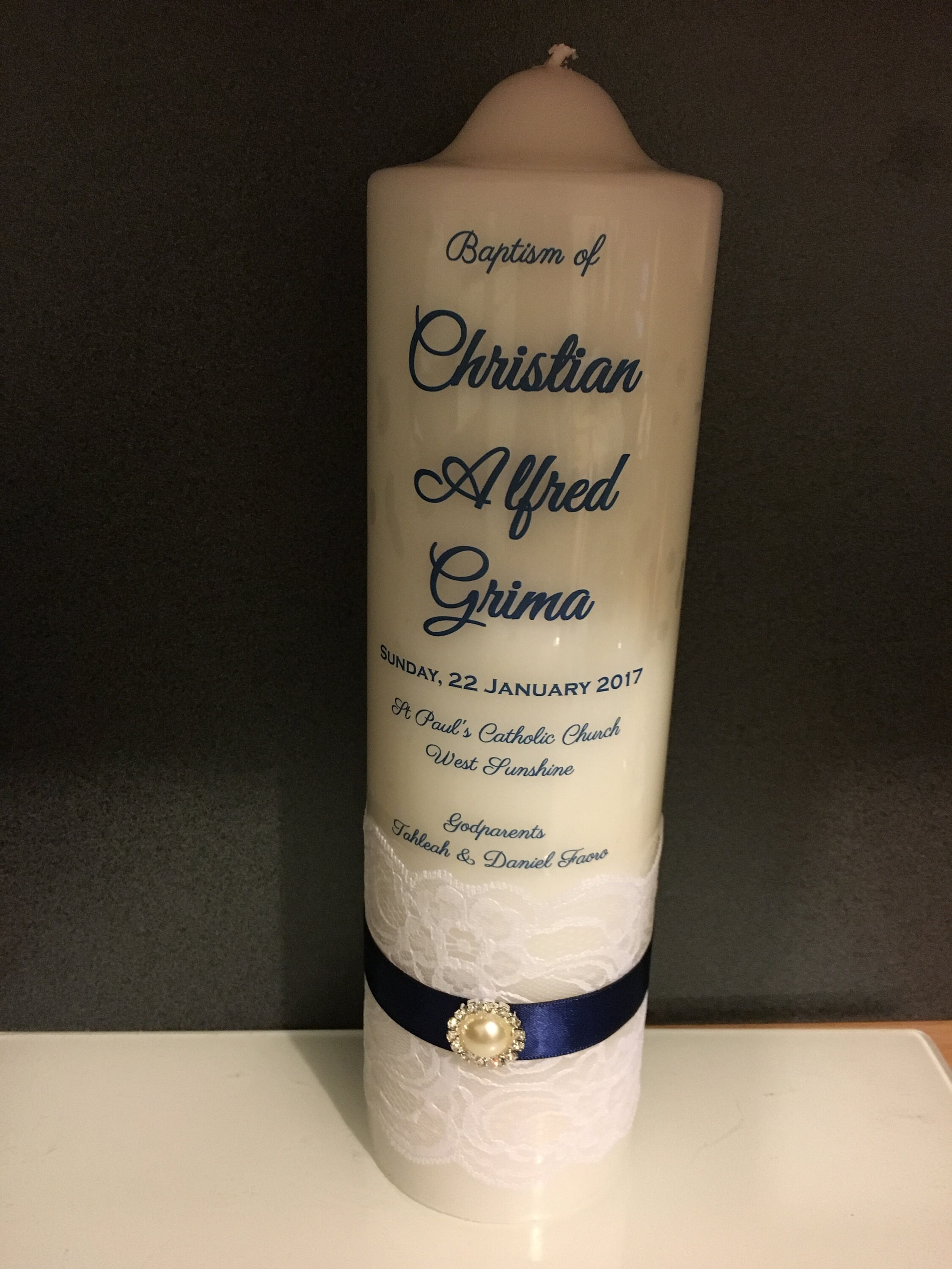 Baptism/ Christening Personalised Pillar Candle pink Lace Etsy Australia