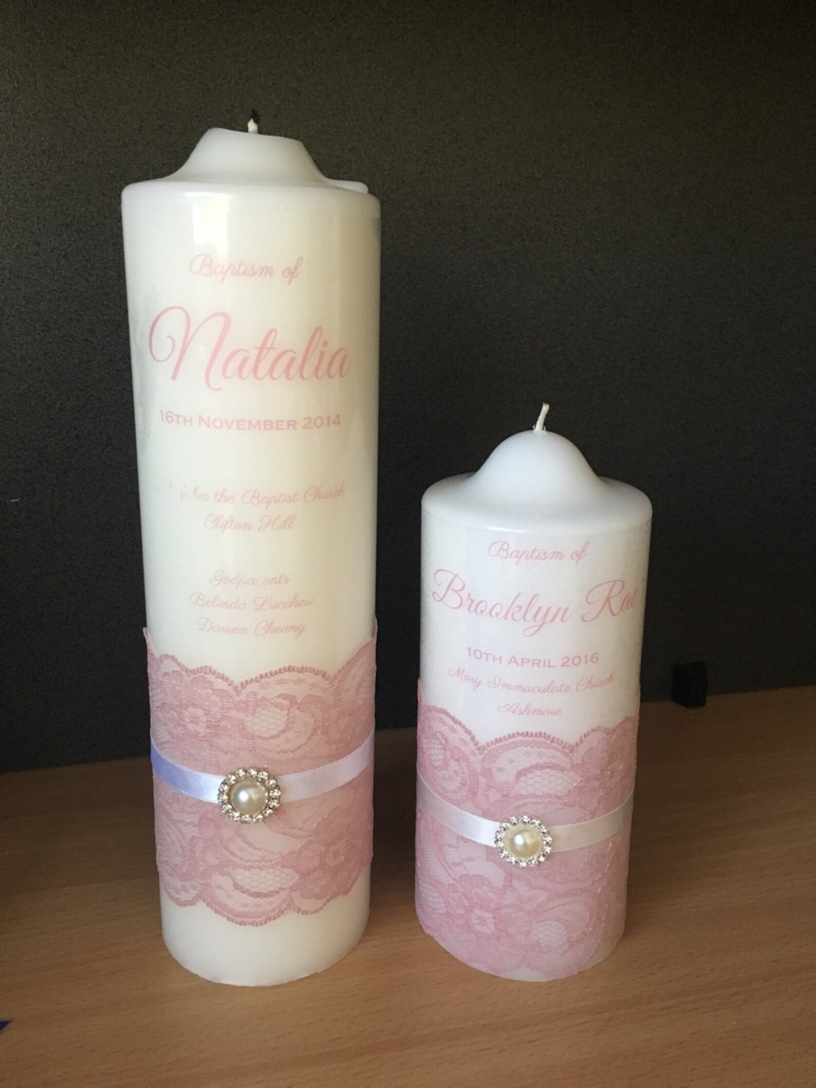 Baptism/ Christening Personalised Pillar Candle pink Lace Etsy Australia