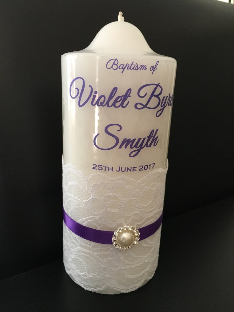 Baptism/ Christening Personalised Pillar Candle pink Lace Etsy Australia