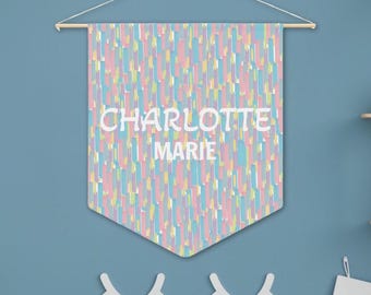 Bandera con nombre de bebé, letrero con nombre de guardería, letrero con nombre de bebé personalizado, pancarta con nombre personalizado, letrero con nombre de niño, decoración con nombre de niña, decoración con pancarta con nombre de bebé estilo boho