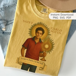 Saint Carlo Acutis Digital Download • Patron Saint of the Internet PNG SVG PDF • God’s Influencer Catholic Wall Art All Saints Day Shirt