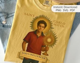 Saint Carlo Acutis Digitaler Download • Schutzpatron des Internets PNG SVG PDF • Gottes Influencer Katholisches Wandkunst-Allerheiligen-Tag-Shirt