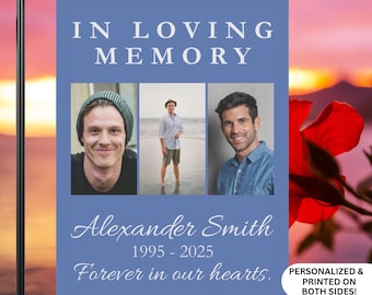 Custom Memorial Garden Flag with 3 Photos & Name, In Loving Memory Tribute Flag, Personalized Remembrance Gift Grave Site Cemetery Banner