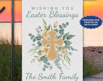 Personalized Easter Decor, Spring Garden Flag, Outdoor Easter Yard Art, Lawn or Porch Decor, Christian Gift, Church Display, House Banner