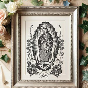 Virgen de Guadalupe with Roses SVG PNG Pdf File, Virgin Mary Flowers Svg, Mother Mary Svg, Lady Guadalupe, Virgin of Mexico Digital File