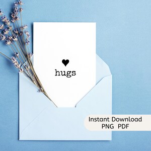 Hugs Digital Greeting Card, Thinking of You Printable Minimalist Card, Sympathy Encouragement Card, 5x7 Folded Card Instant Download PDF PNG