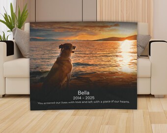 Pet Memorial Gift Personalized Photo Blanket, Custom Dog Loss Gift or Cat Loss Gift, You Entered Our Lives with Love, Pet Memory Remembrance