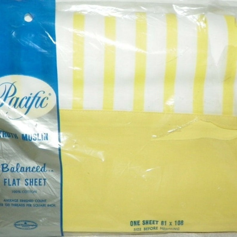 Vtg Pacific Yellow White Striped Full Flat Sheet 81 X 108 New Old Stock