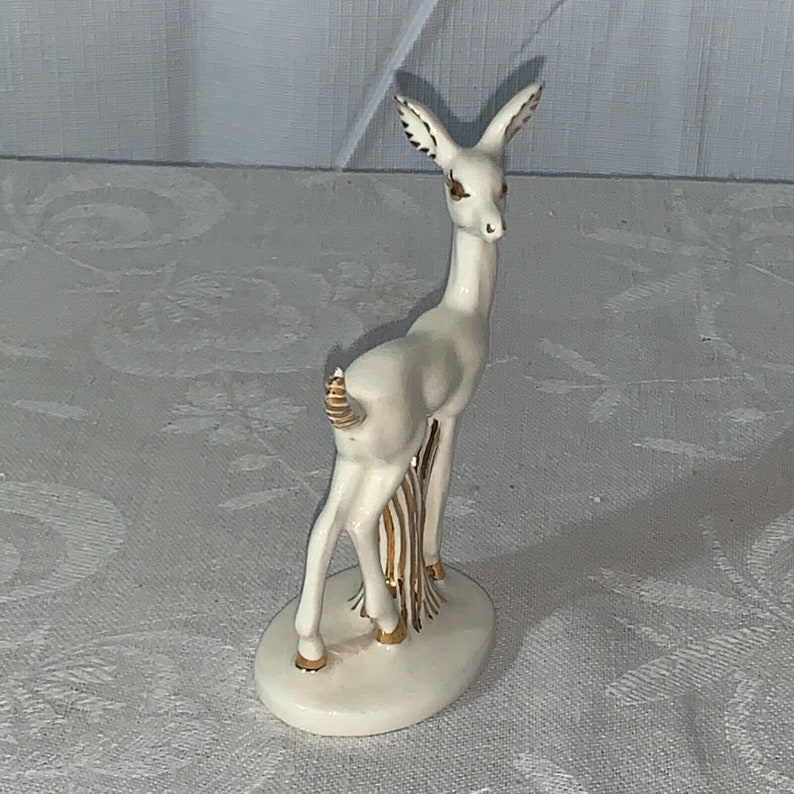 Vintage Gold White Porcelain Ceramic Deer Figurines Buck Doe Etsy