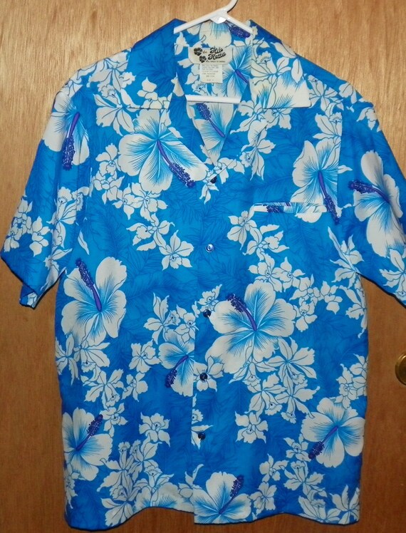 Vintage Hilo Hattie Floral Shirt Hibiscus Blue and White Aloha | Etsy