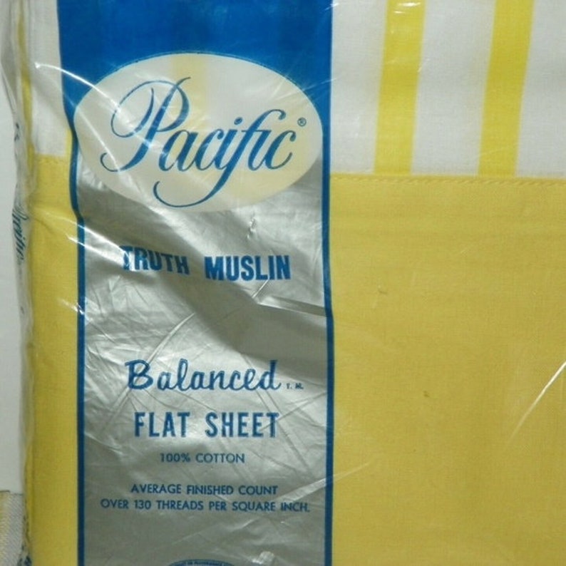 Vtg Pacific Yellow White Striped Full Flat Sheet 81 X 108 New Old Stock