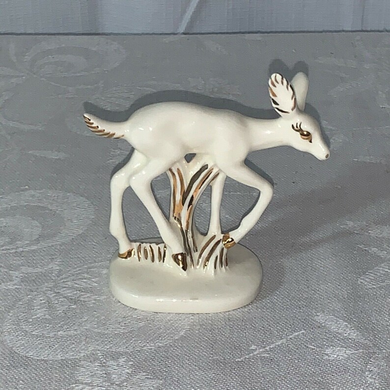 Vintage Gold White Porcelain Ceramic Deer Figurines Buck Doe Etsy