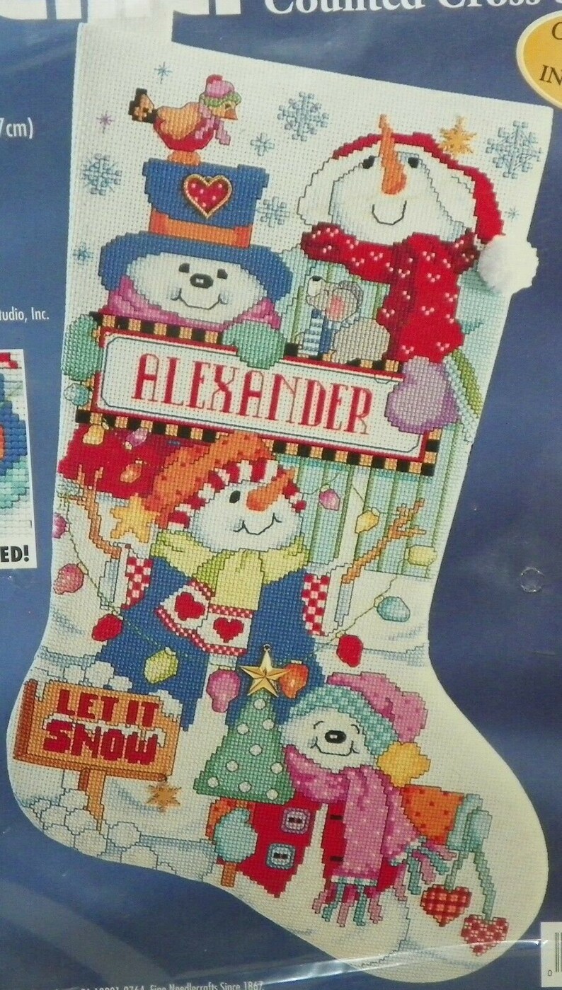 Bucilla Cross Stitch Stocking Kit 83682 Let It Snow Snowmen Etsy