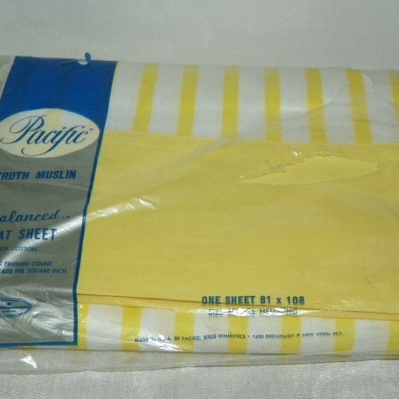 Vtg Pacific Yellow White Striped Full Flat Sheet 81 X 108 New Old Stock