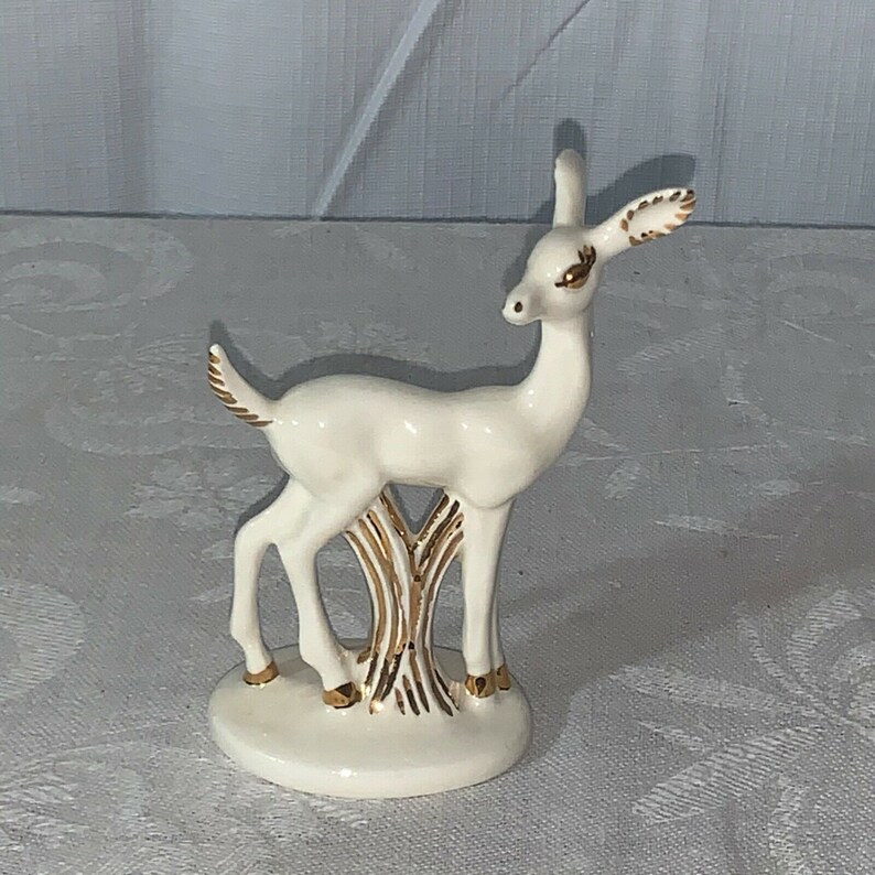 Vintage Gold White Porcelain Ceramic Deer Figurines Buck Doe Etsy