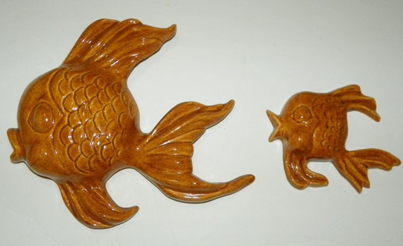 Vintage Ceramic Fish Wall Decor Goldish Brown Mama Fish And Etsy
