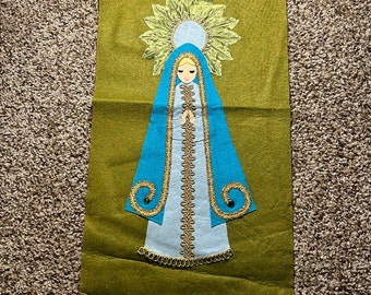 Vintage Christmas Mother Mary Angel Felt Wall Hanging