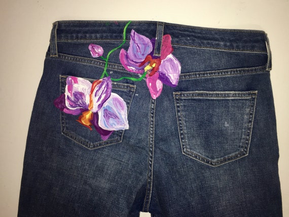 Vaqueros pintados a mano de orquídea | Etsy México